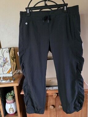Velocity Black Elastic Waist Jogger Cropped Activewear Lightweight Pants Size L